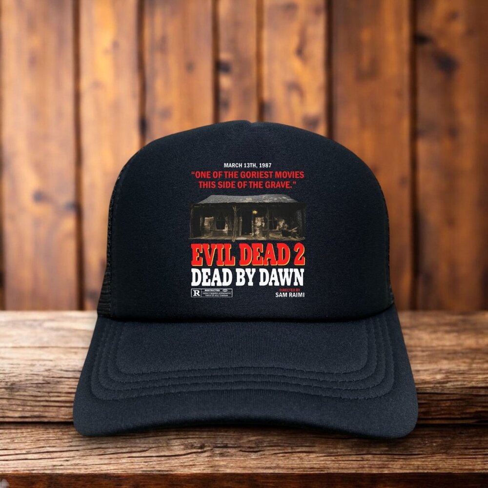 Evil Dead 2 Mens Trucker Hat Black Sam Raimi 80s Cult Classic Horror Comedy Cap